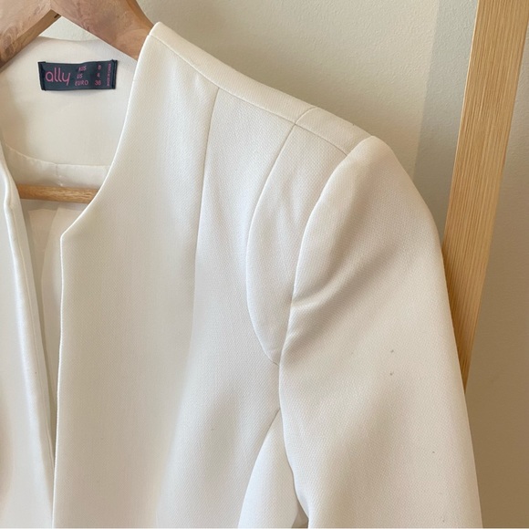 Ally White Blazer Collarless Fitted Business Casual Elegant Classic Size 8 - Picture 7 of 9